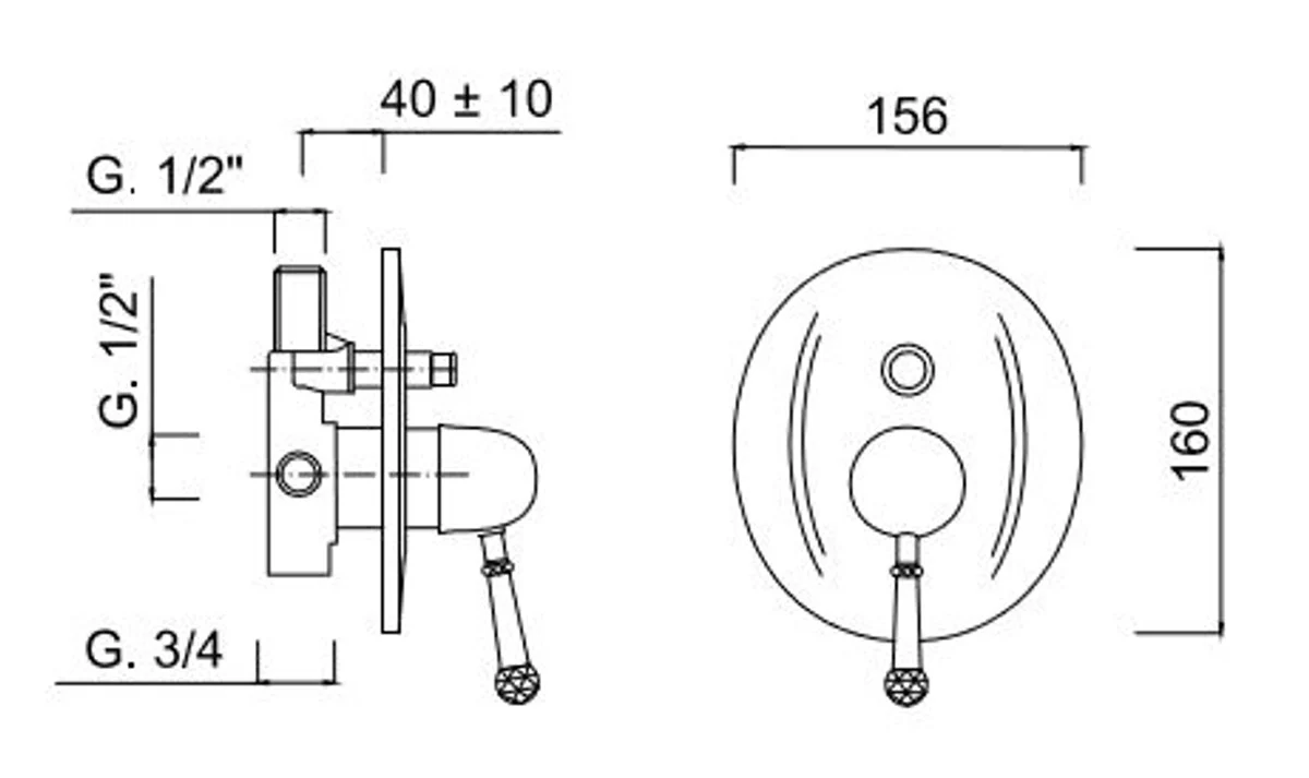 Luxury concealed shower mixer with diverter silver 15.6 x H. 16 cm - Bathroom fittings Made in Italy