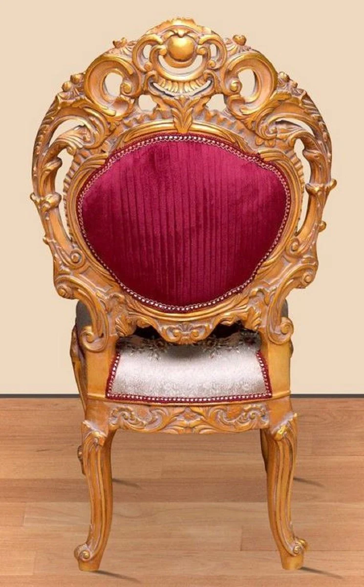 Baroque dining room chair Bordeaux red / silver / gold 60 x 50 x H. 120 cm - Magnificent solid wood kitchen chair with an elegant pattern - Baroque dining room furniture