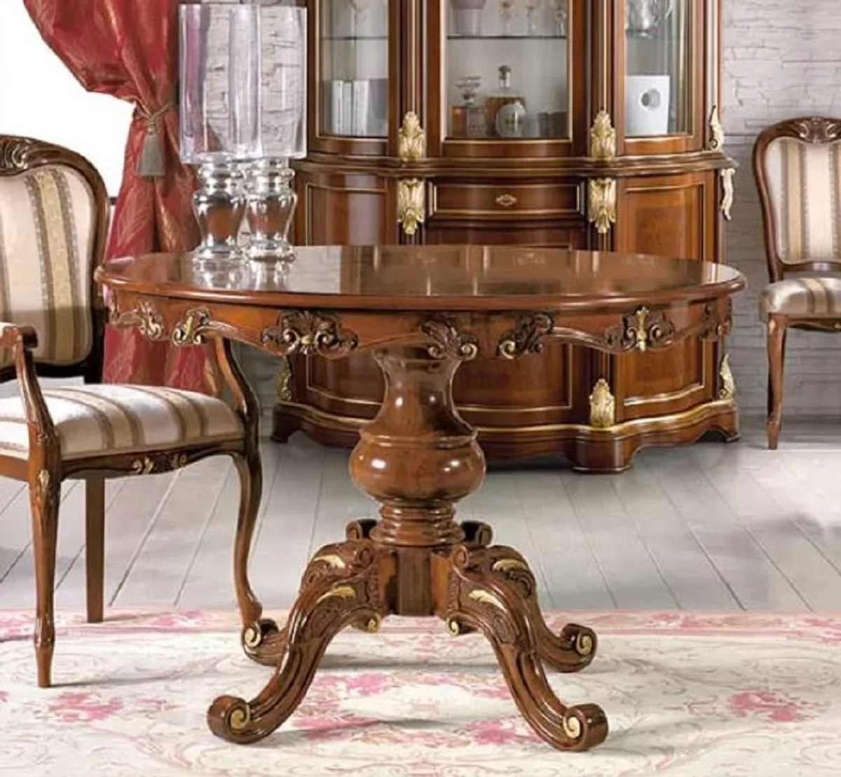 Luxury Baroque Dining Table Brown / Gold - Extendable Baroque Dining Room Table - Round Baroque Kitchen Table - Baroque Dining Room Furniture - Luxury Quality - Made in Italy