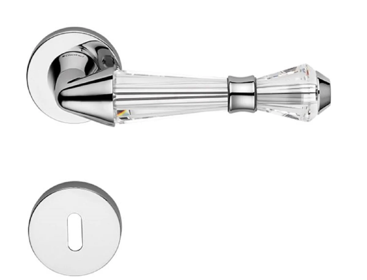 Luxury door handle set silver 15.8 x H. 5.2 cm - chrome-plated brass door handles with Swarovski crystal glass
