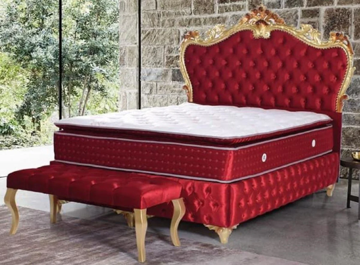 Baroque double bed red / gold - magnificent velvet bed with mattress - bedroom set in baroque style - bedroom furniture