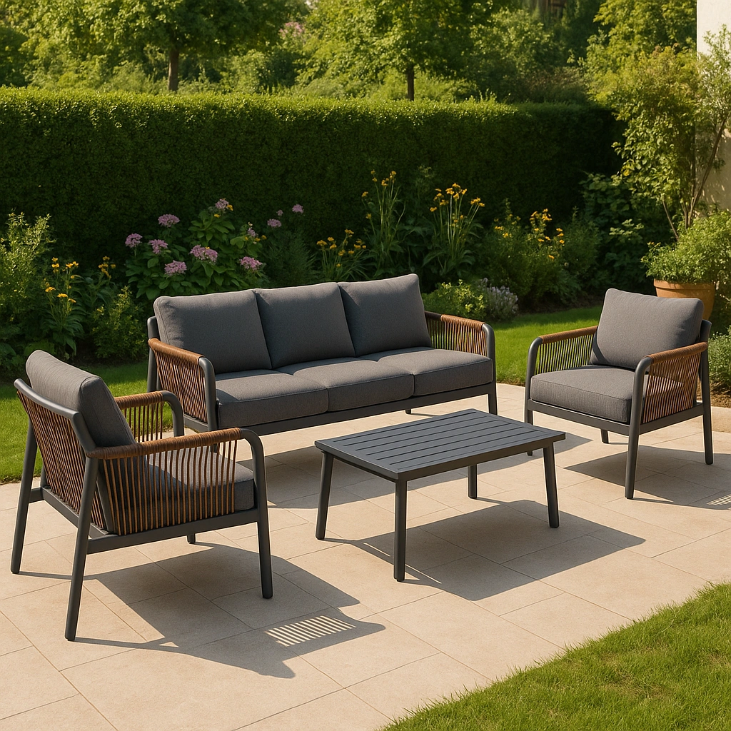 Gartenmöbelset aus stahlgrauem Rattan für den Außenbereich, Terrasse, 5-teilig - eDASyZI371Pu