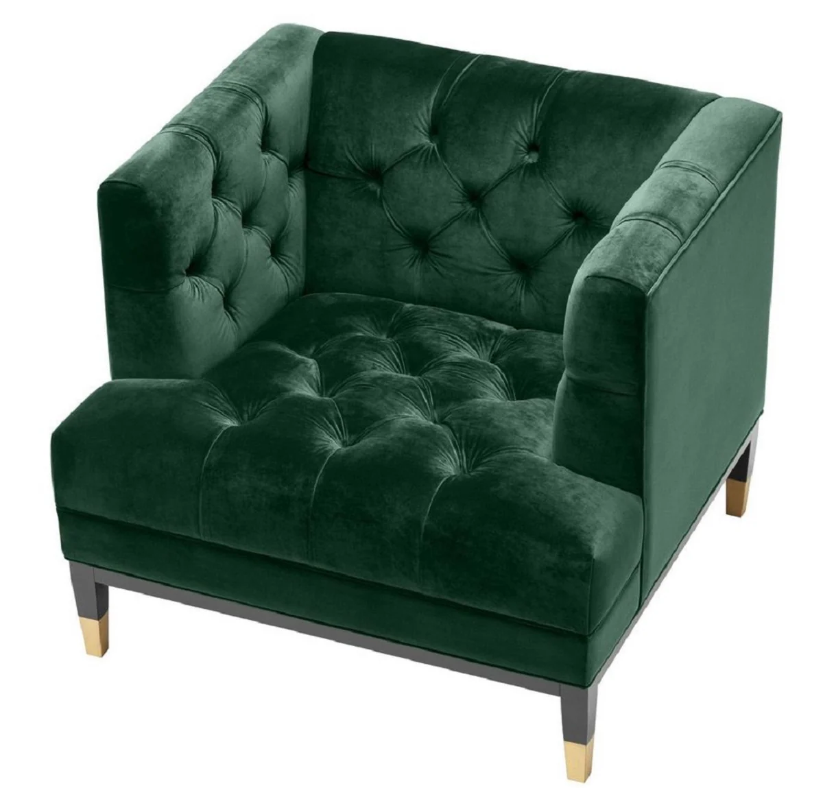 Luxury living room armchair green / black / brass 93 x 85 x H. 79 cm - Chesterfield Furniture