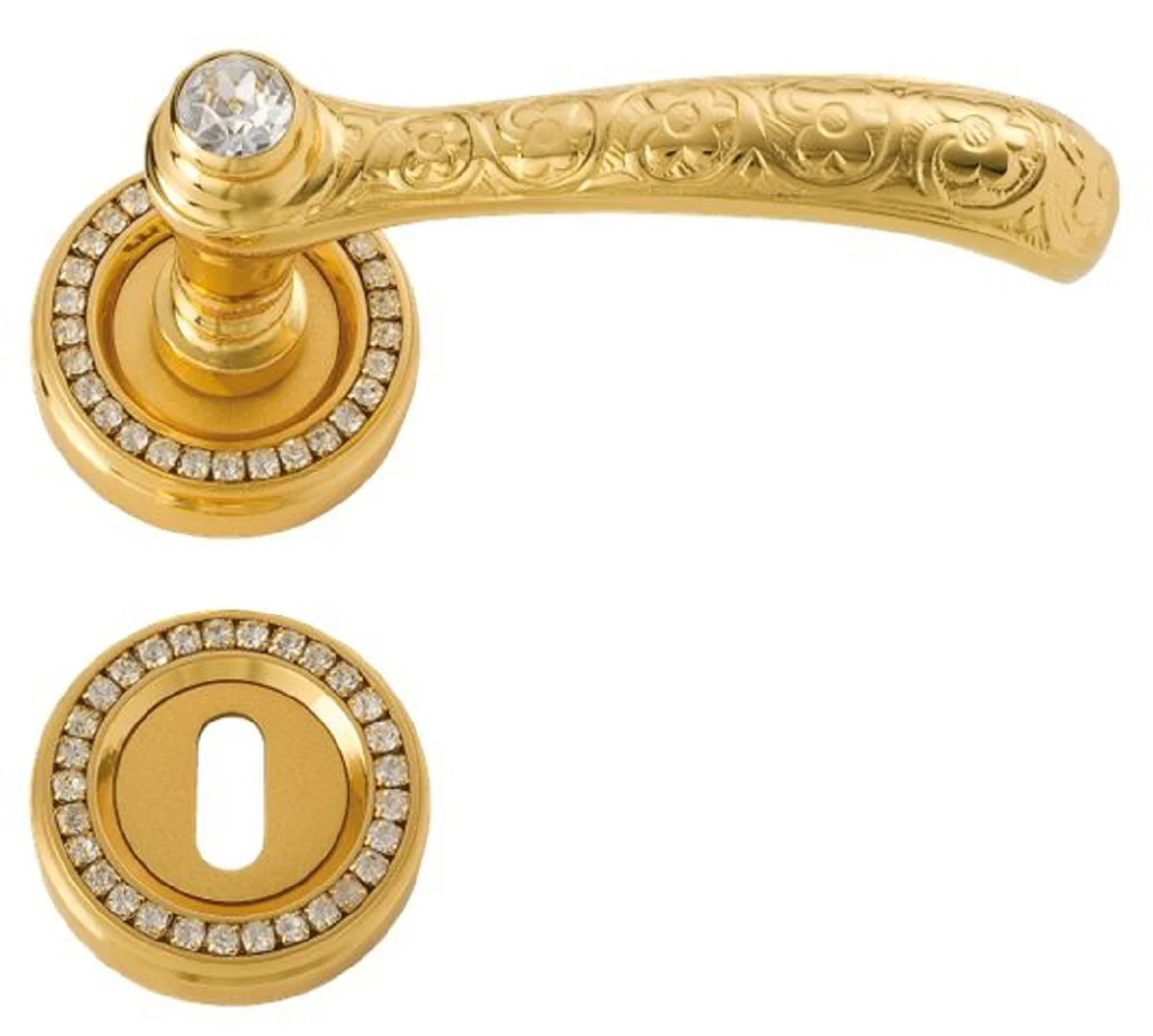 Luxury baroque door handle set gold 12.5 x H. 5.2 cm - noble brass door handles with 24 carat gold plating and Swarovski crystal glass - luxury quality