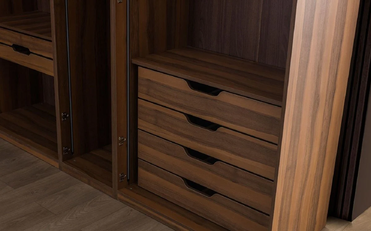 Luxury corner wardrobe brown / black 345 x 345 x H. 220 cm - solid wood bedroom wardrobe with 11 glass doors and LED lighting - bedroom furniture - hotel furniture - luxury furniture