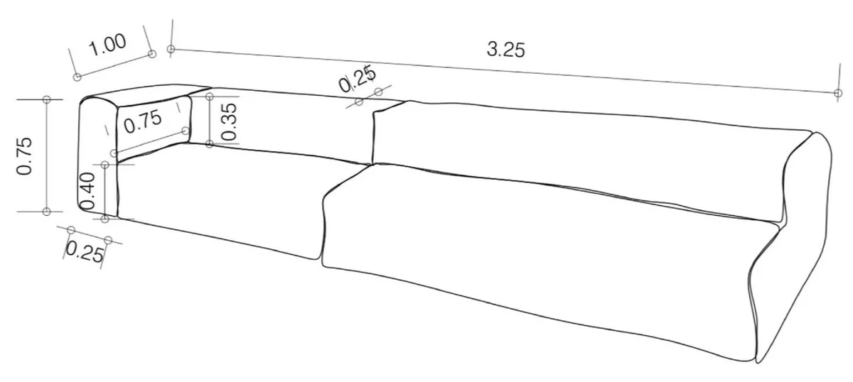 Luxury living room sofa with stripes white / blue 325 cm