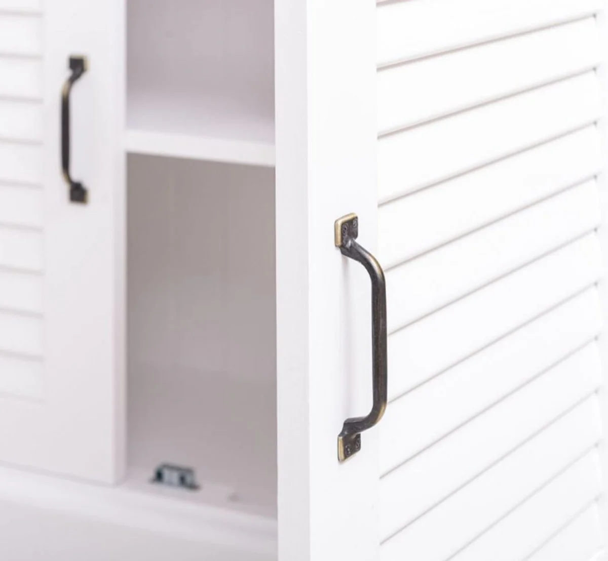 Country house style solid wood cabinet with 4 doors white 64 x 39 x H. 210 cm - shelf cabinet - living room cabinet - display cabinet - country house style furniture