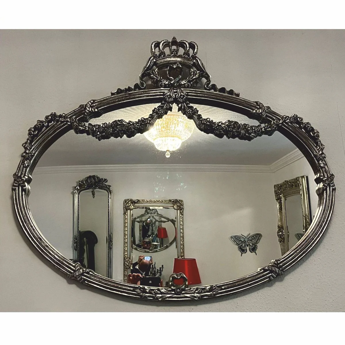Pompöös by Baroque mirror antique silver 123 cm - Harald Glööckler Baroque furniture