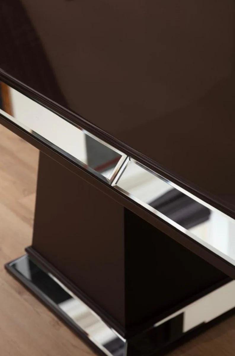 Luxury Art Deco Dining Room Set Cream White / Dark Brown - 1 Mirrored Luxury Art Deco Dining Table & 6 Luxury Art Deco Dining Room Chairs - Luxury Art Deco Dining Room Furniture