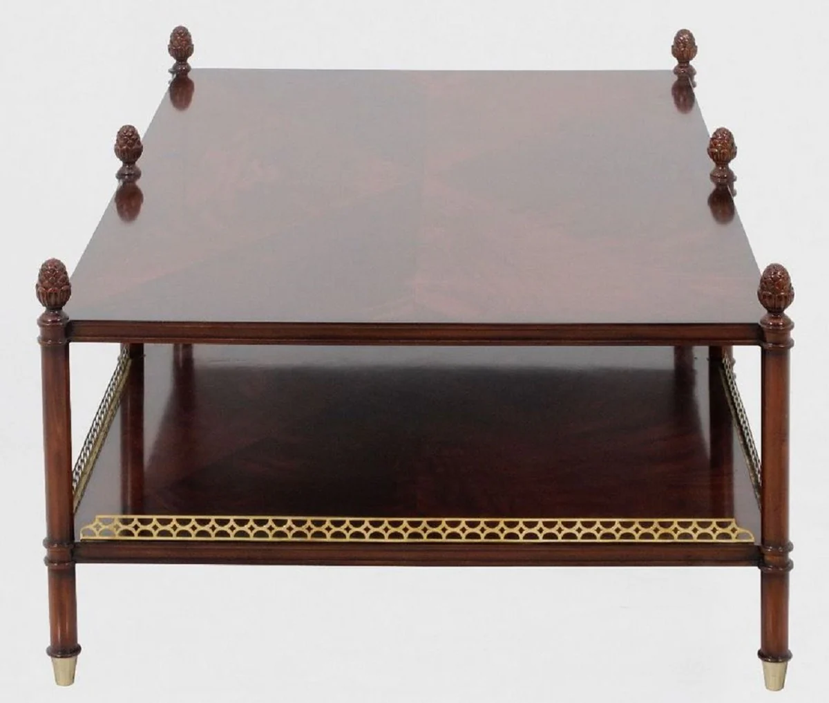 Luxury Art Nouveau coffee table brown / gold / brass 129 x 81 x H. 48 cm - Noble mahogany living room table - Living room furniture - Luxury quality