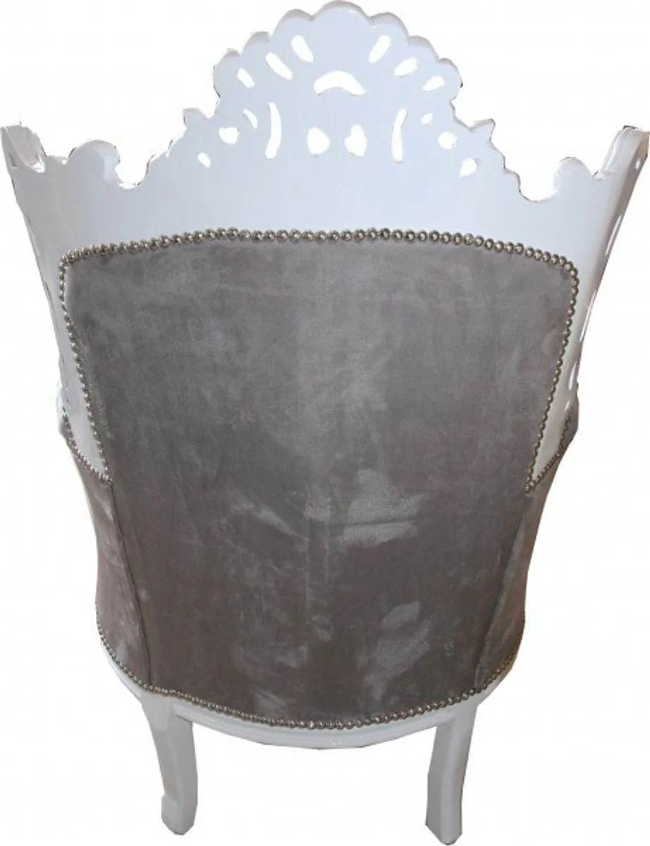 Baroque armchair Al Capone gray / white with rhinestones