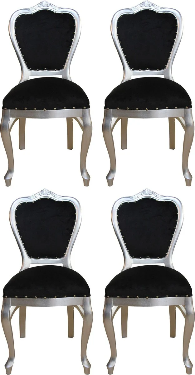 Luxury Baroque dining room set black / silver 45 x 46 x H. 99 cm - 4 handmade dining chairs - Baroque dining room furniture