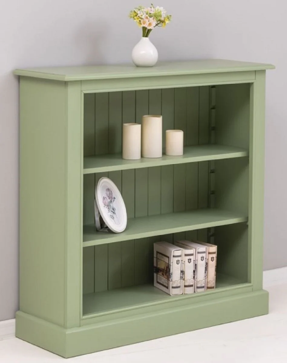 Country house style bookcase green 102 x 35 x H. 102 cm - solid wood cupboard - shelf cupboard - living room cupboard - office cupboard - country house style furniture - country house style furnishings