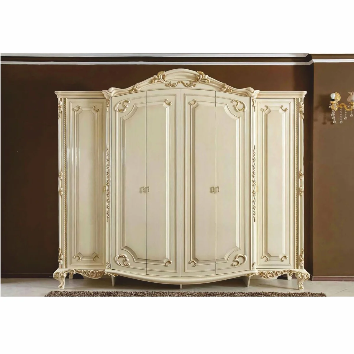 Luxus Barock Schlafzimmer Schrank Creme / Gold 290 cm - Barock Schlafzimmer Möbel