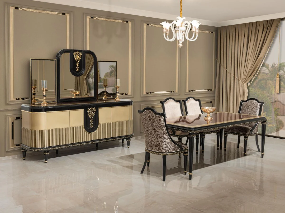 Luxury Baroque Dining Room Chair Set of 8 Silver / Black / Gold - Magnificent Baroque Style Kitchen Chairs - Luxury Baroque Style Dining Room Furniture - Baroque Dining Room Furniture - Baroque Style Furniture