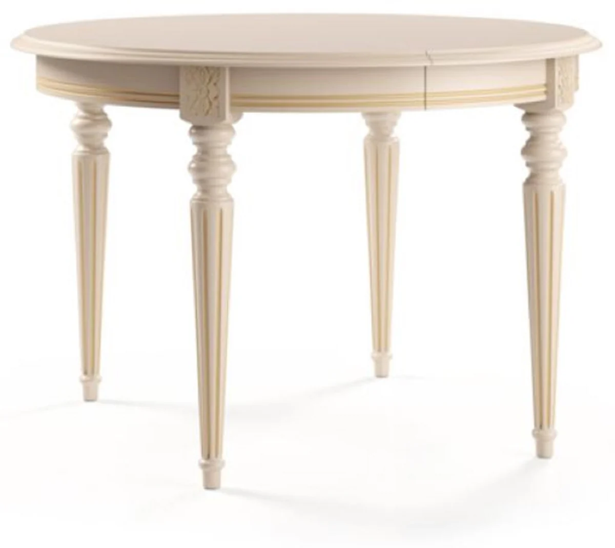 Luxury Baroque dining table cream / gold 100-200 x 100 x H. 77.5 cm - Round extendable solid wood dining room table - Baroque dining room furniture