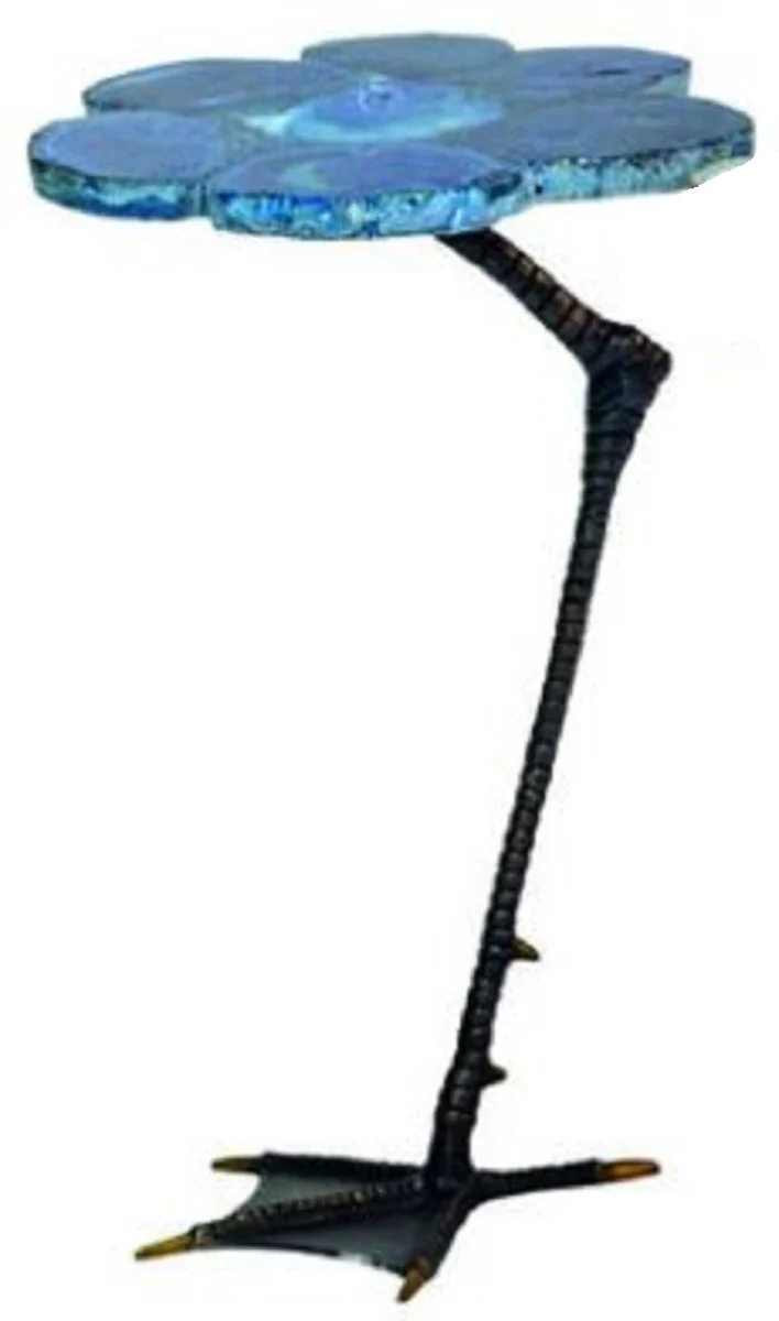 Luxury side table blue / black 30 x 39.5 x H. 41.5 cm - Modern table with agate gemstone table top and metal table leg in duck foot design - Luxury living room furniture