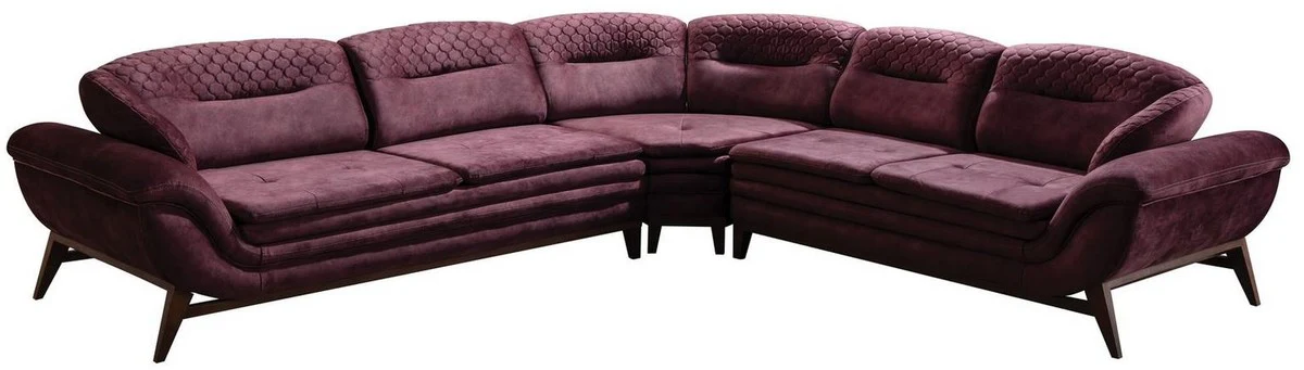 Luxury corner sofa purple / dark brown 318 x 293 x H. 85 cm - living room sofa with adjustable backrests - living room furniture