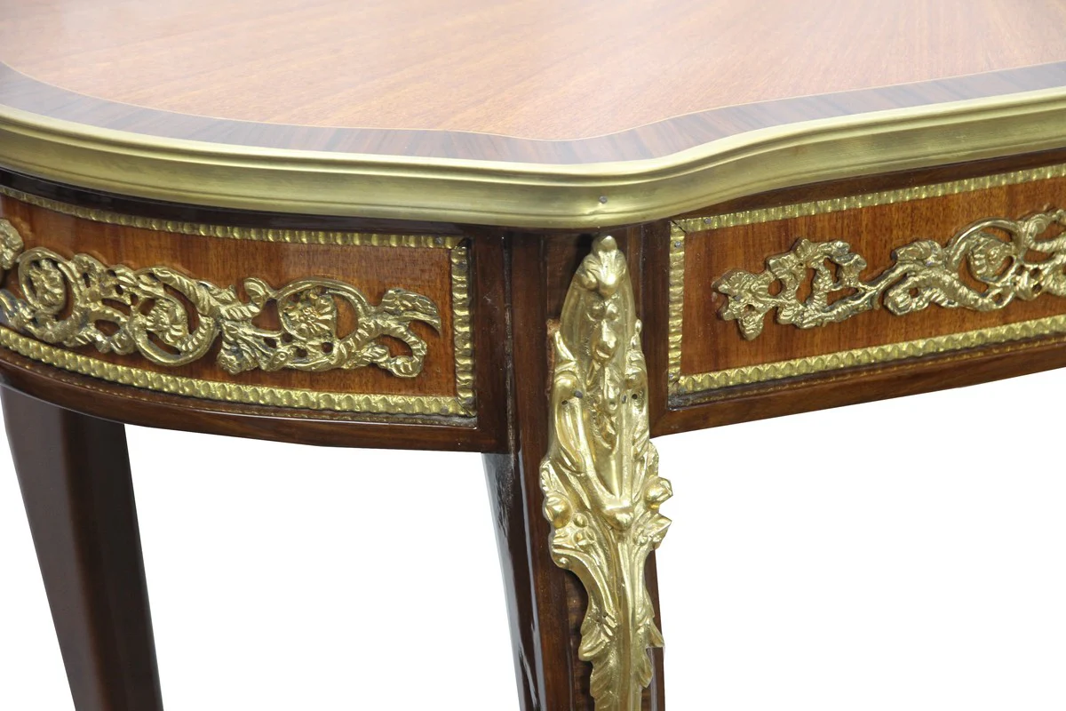 Luxury baroque side table mahogany inlays with brass applications 90 x 53 x H77 cm