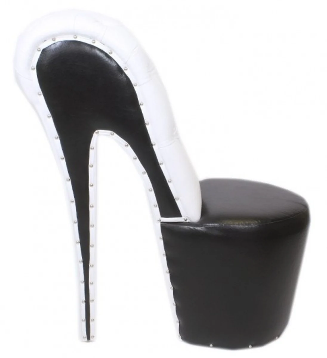 High Heel Sessel mit Dekosteinen Schwarz / Weiss Luxus Design - Designer Sessel - Club Möbel - Schuh Stuhl Sessel