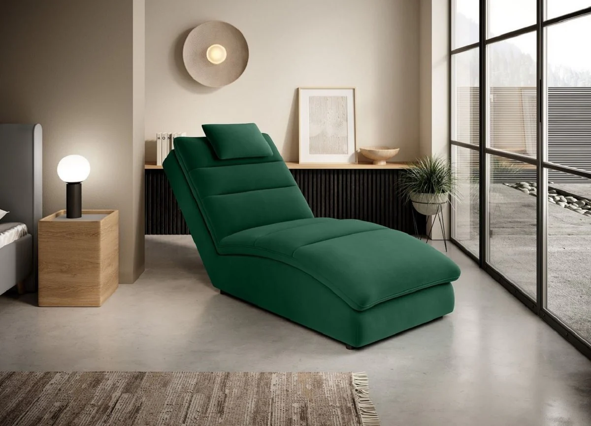 Luxury chaise longue with pillows green 85 x 170 x H. 92 cm - living room lounger - lounger - lounger - living room furniture - luxury furniture