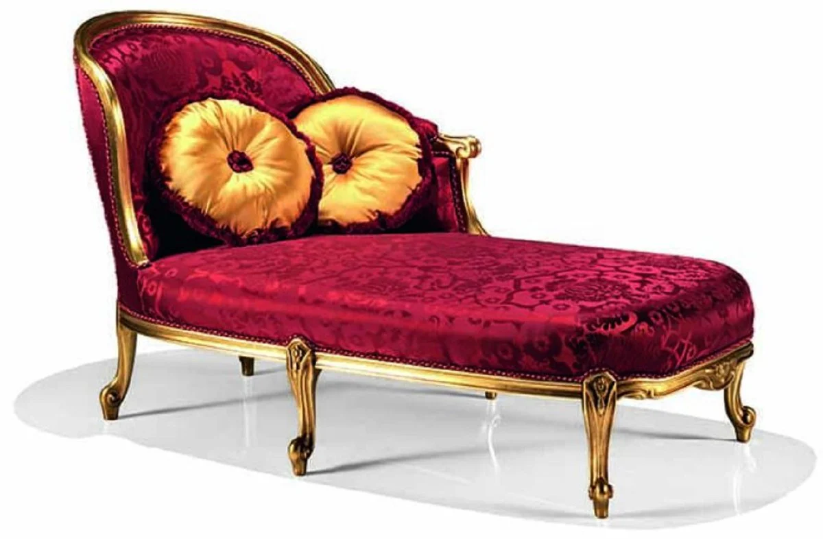 Luxus Barock Chaiselongue Bordeauxrot / Gold 160 cm - Made in Italy