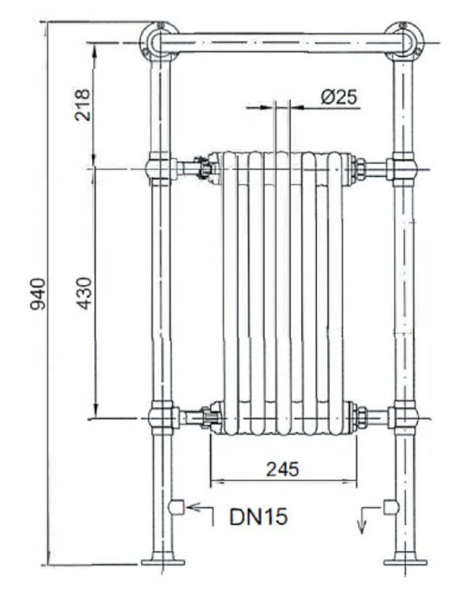 Luxury bathroom heater black / chrome 498 x H. 940 mm - towel radiator - vintage bathroom radiator towel holder