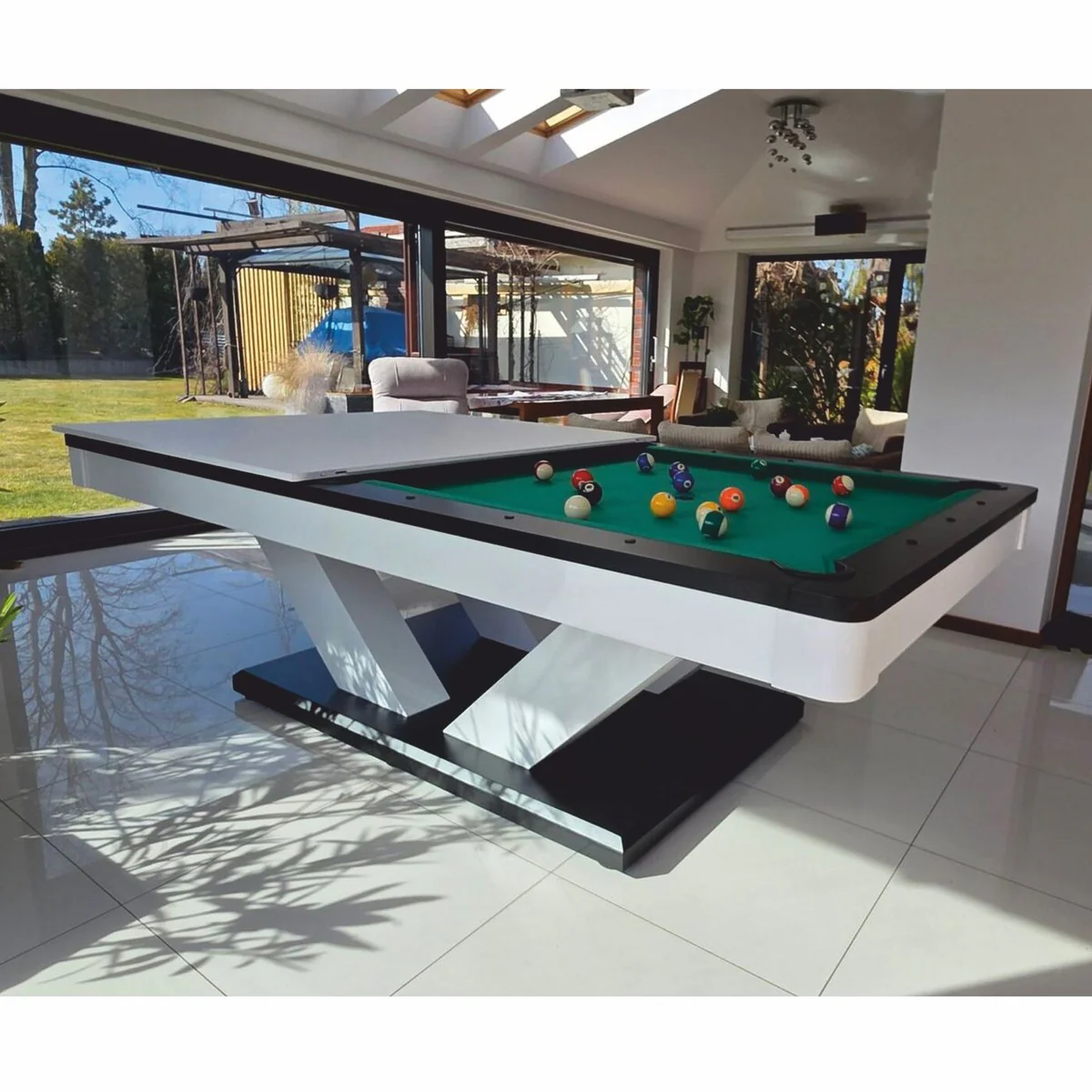 Luxury Pool Billiard Table/Dining Table 8ft White/Black/Green