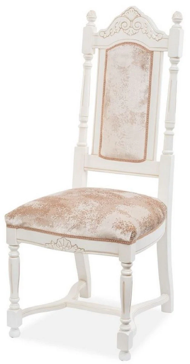 Luxury Baroque Dining Room Chair Brown / White H. 118 cm - Baroque Dining Room Furniture
