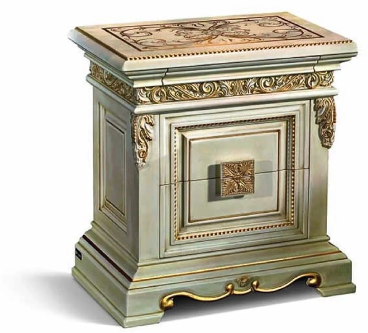 Luxury baroque night dresser with 2 drawers ivory / gold - Made in Italy