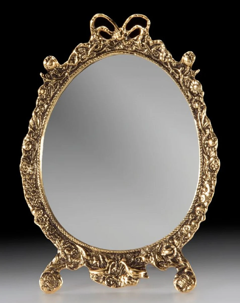 Luxury baroque make-up mirror gold 20 x H. 27 cm - handmade baroque style bronze table mirror - cosmetic mirror - baroque decorative accessories - noble & magnificent