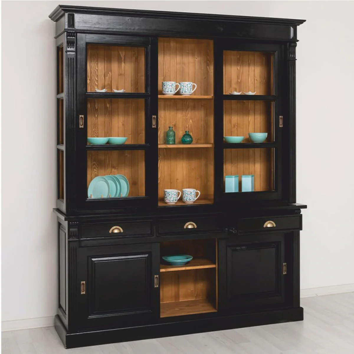 Country house style dining room cabinet black / brown 180 x 51 x H. 220 cm