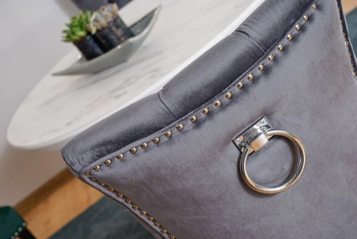 Luxury Chesterfield Dining Chair Gray / Silver / Black - Kitchen Chair with Velvet Fabric - Dining Room Furniture