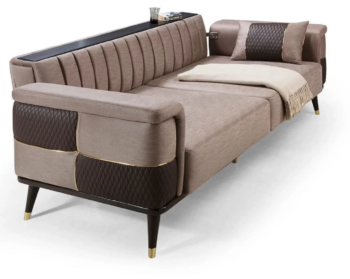 Luxury sofa bed brown / dark brown / gold 225 x 94 x H. 83 cm - Modern living room sofa - Living room furniture