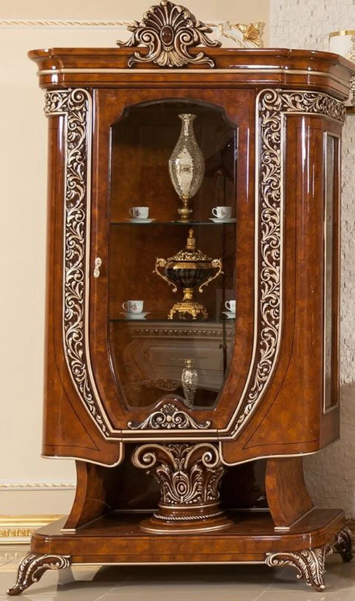 Luxury Baroque display cabinet brown / bronze - Magnificent solid wood display cabinet with glass door - Handcrafted Baroque furniture - Noble & magnificent