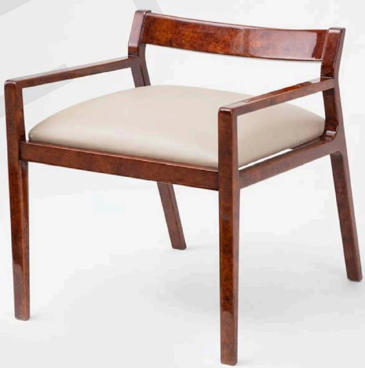 Luxury dining room chair set of 6 with armrests brown / cream 60 x 69 x H. 65 cm - Luxury solid wood kitchen chairs - Dining room furniture - Kitchen furniture - Luxury furniture - Luxury furnishings