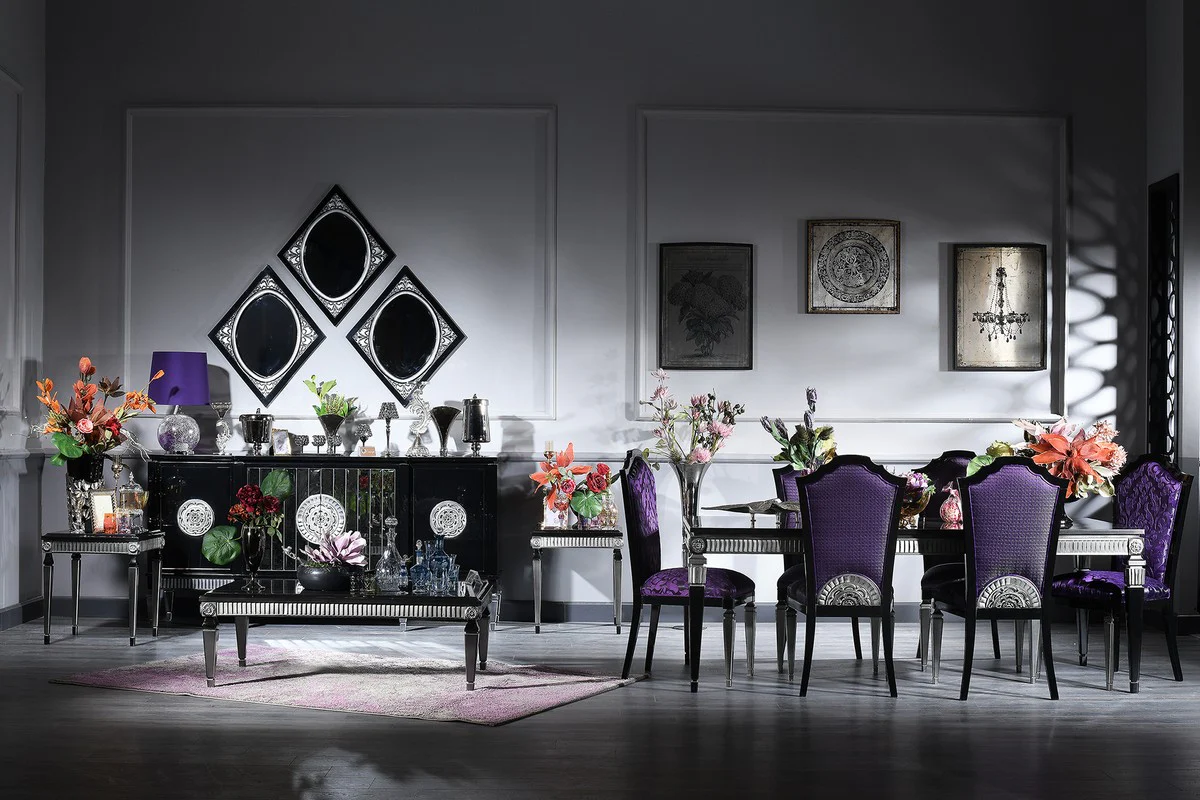 Luxury Baroque Living Room & Dining Room Set Purple / Black / Silver - Baroque Furniture