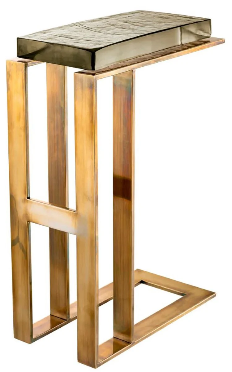 Luxury side table vintage brass 45 x 23 x H. 66 cm - Rectangular stainless steel table with glass top - Luxury furniture - Living room furniture - Luxury furnishings - Living room furnishings