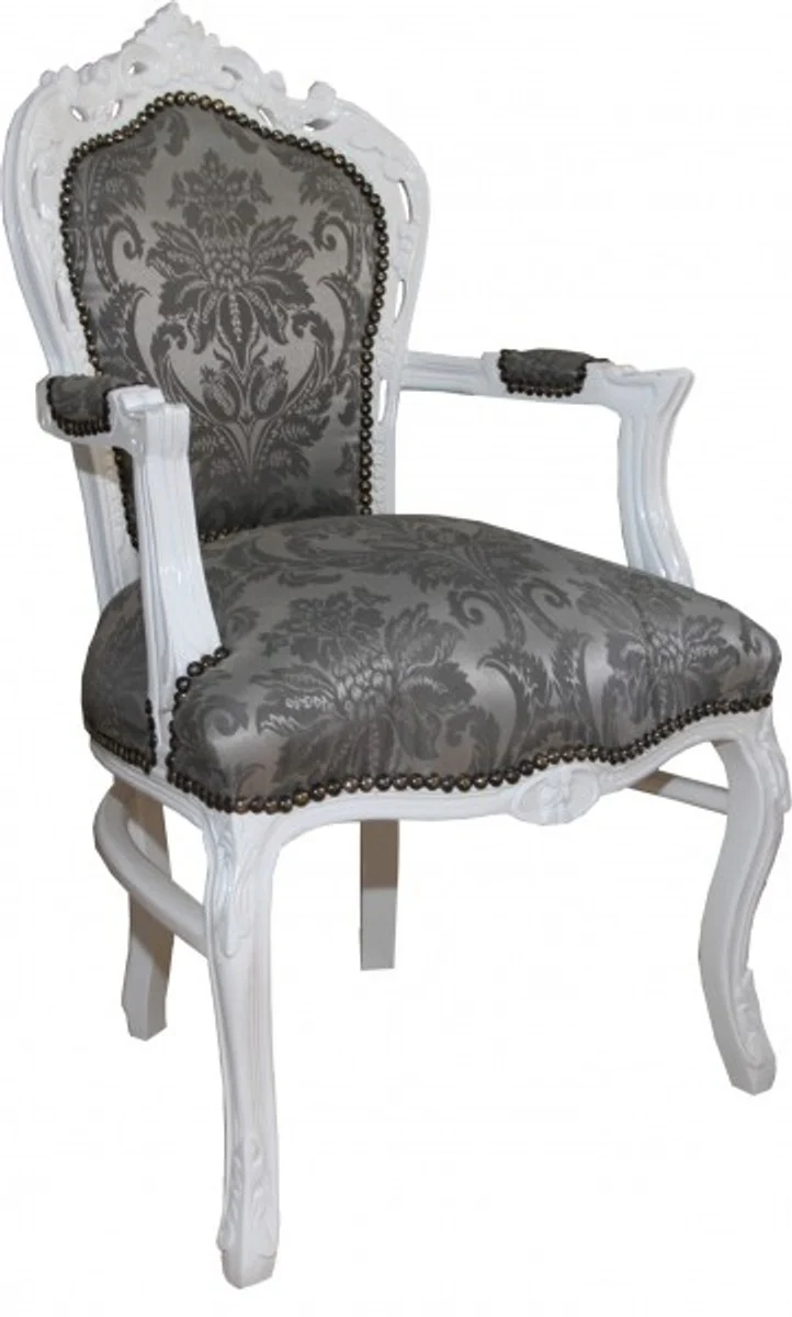 Baroque dining room chair with armrests gray pattern / white - antique furniture