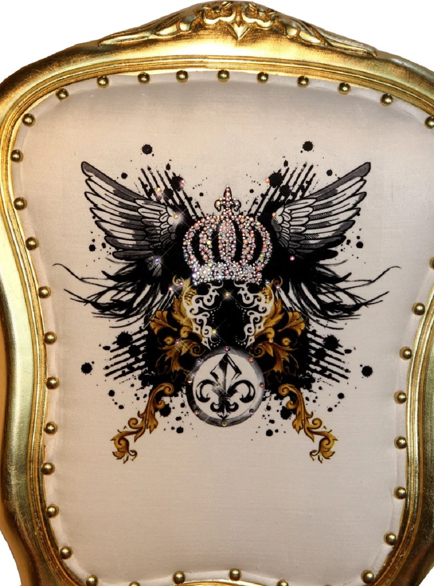 Pompöös by Luxury Baroque Dining Room Chairs Glitter Crown & Angel Wings Leopard / White / Gold 50 x 60 x H.104 cm - Pompöös Baroque Chairs designed by Harald Glööckler - 4 dining room chairs