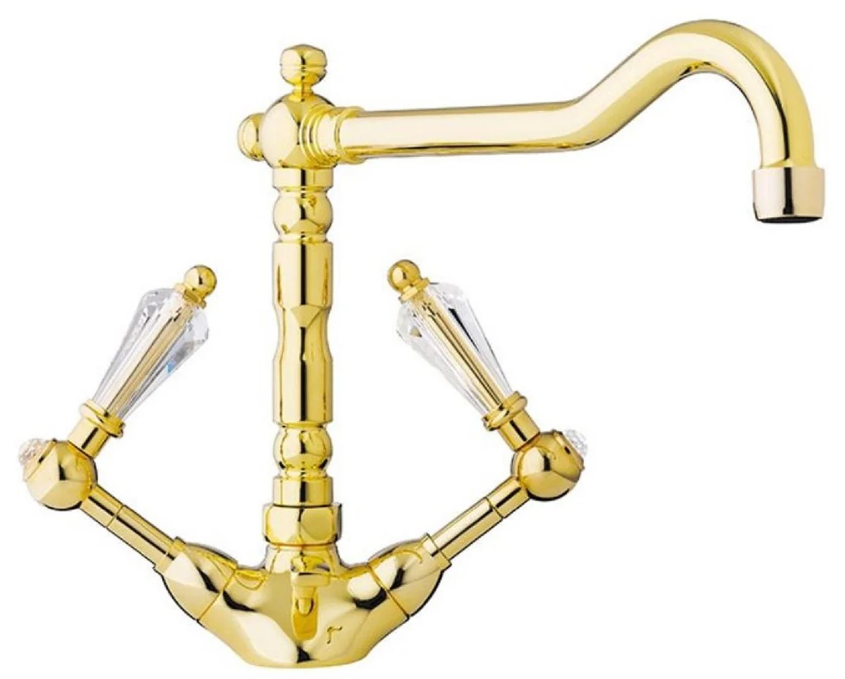 Luxury Art Nouveau wash basin fitting with Swarovski crystal glass gold H. 23.5 cm - Nostalgic bathroom accessories - Luxury quality - Made in Italy