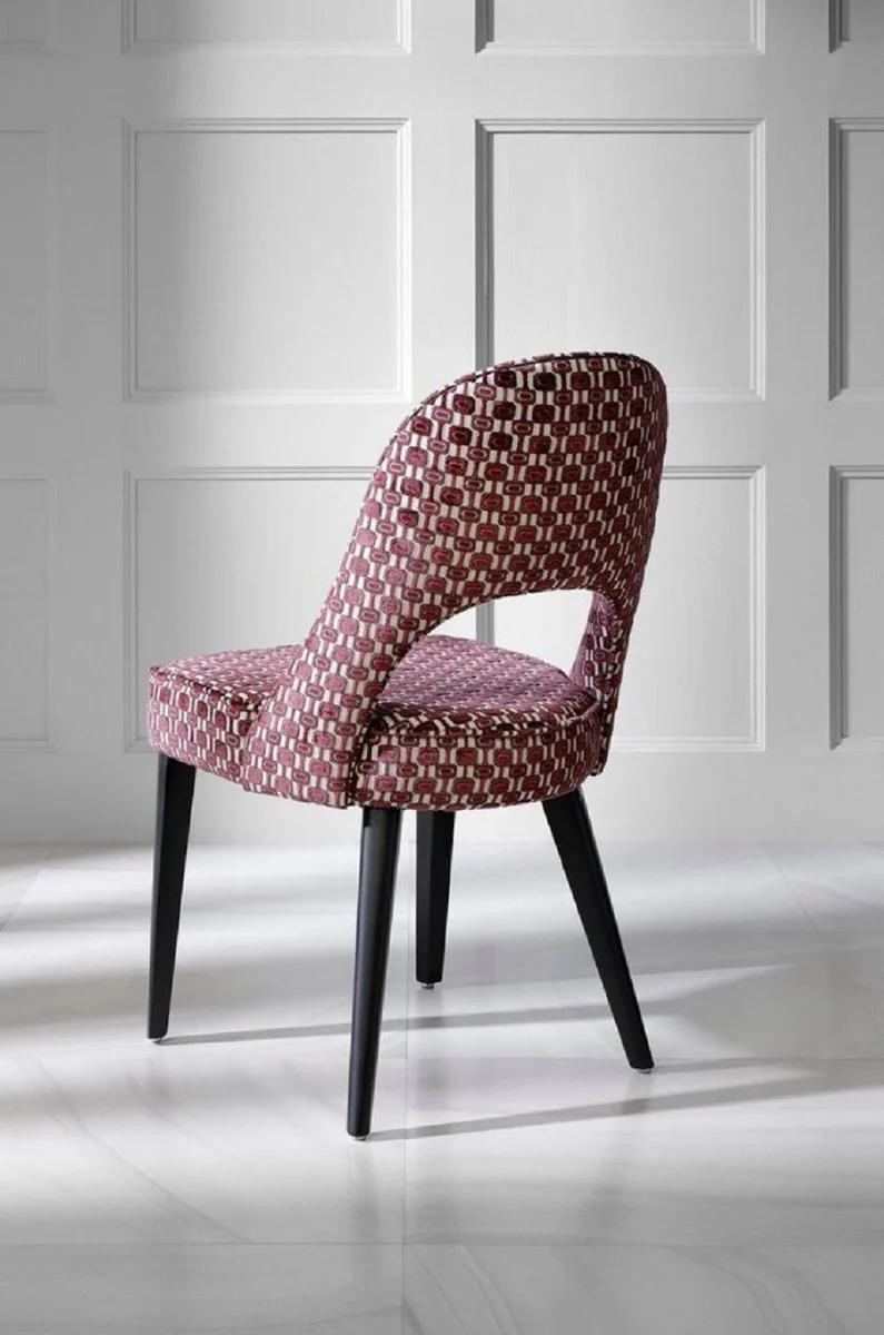 Luxury Art Deco dining room chair set of 4 red / white / black 49 x 61 x H. 89 cm - Elegant kitchen chairs with pattern - Dining room furniture - Luxury furniture - Art Deco furniture - Luxury furnishings