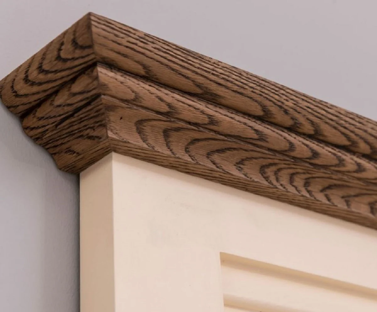 Country house style bathroom set beige / dark brown - 1 country house style washbasin with sink and tap & 1 country house style wall mirror - bathroom furniture in country house style