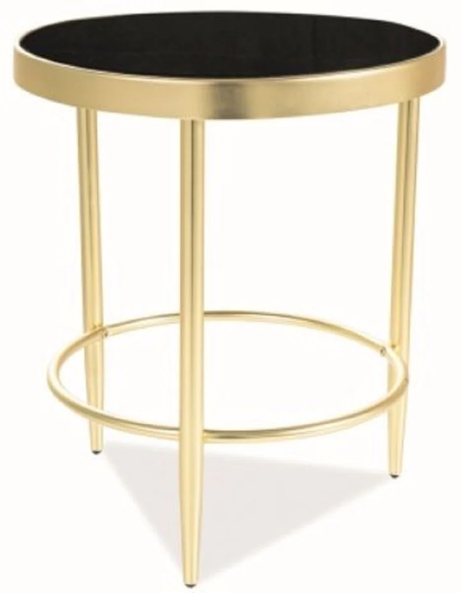 Designer side table matt gold / black Ø 42 x H. 48 cm - Round table with glass top - Living room furniture