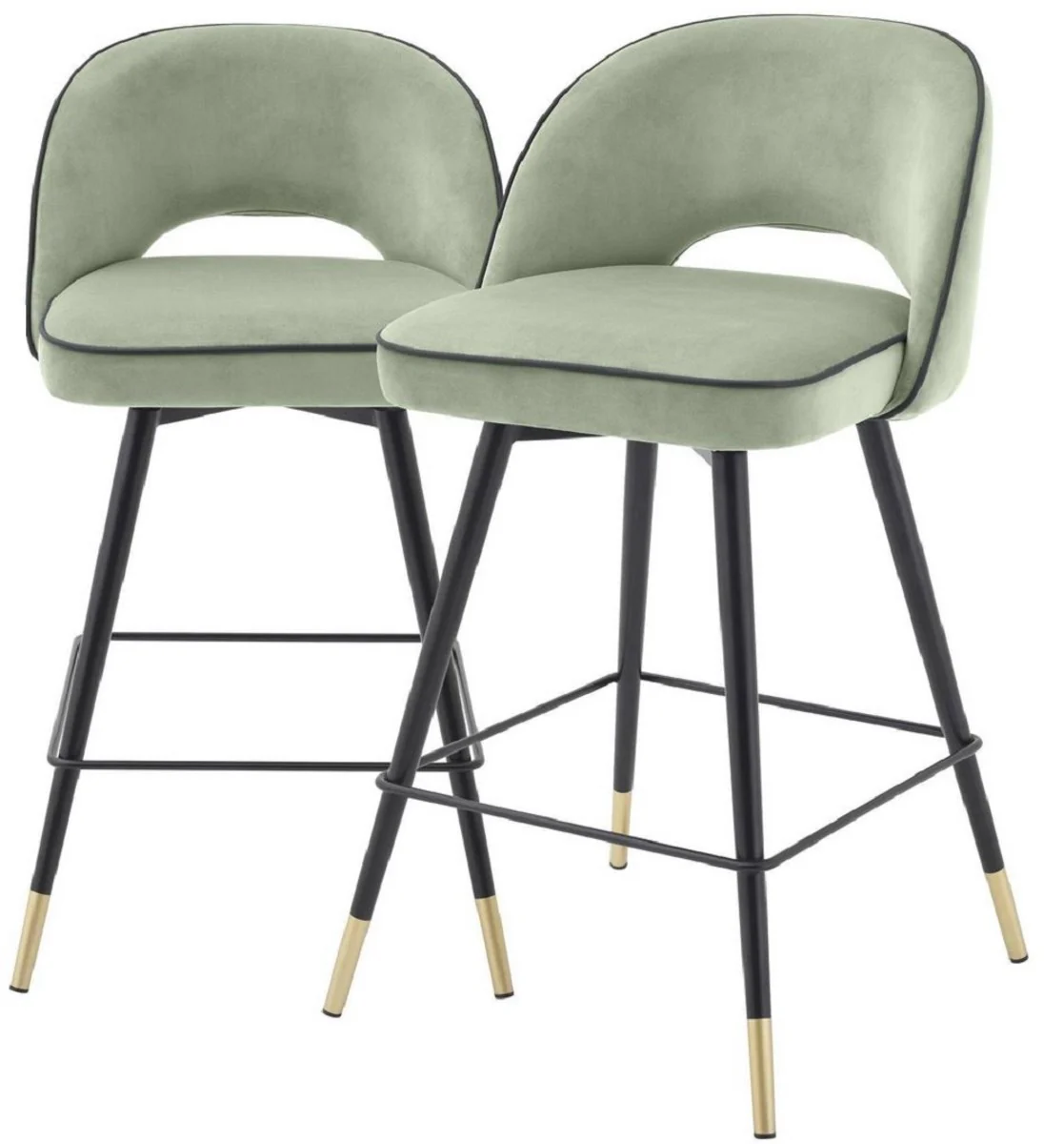 Luxury bar chair set pistachio green / black / brass 51 x 52 x H. 92.5 cm - bar chairs with swivel seat and elegant velvet fabric - luxury bar furniture