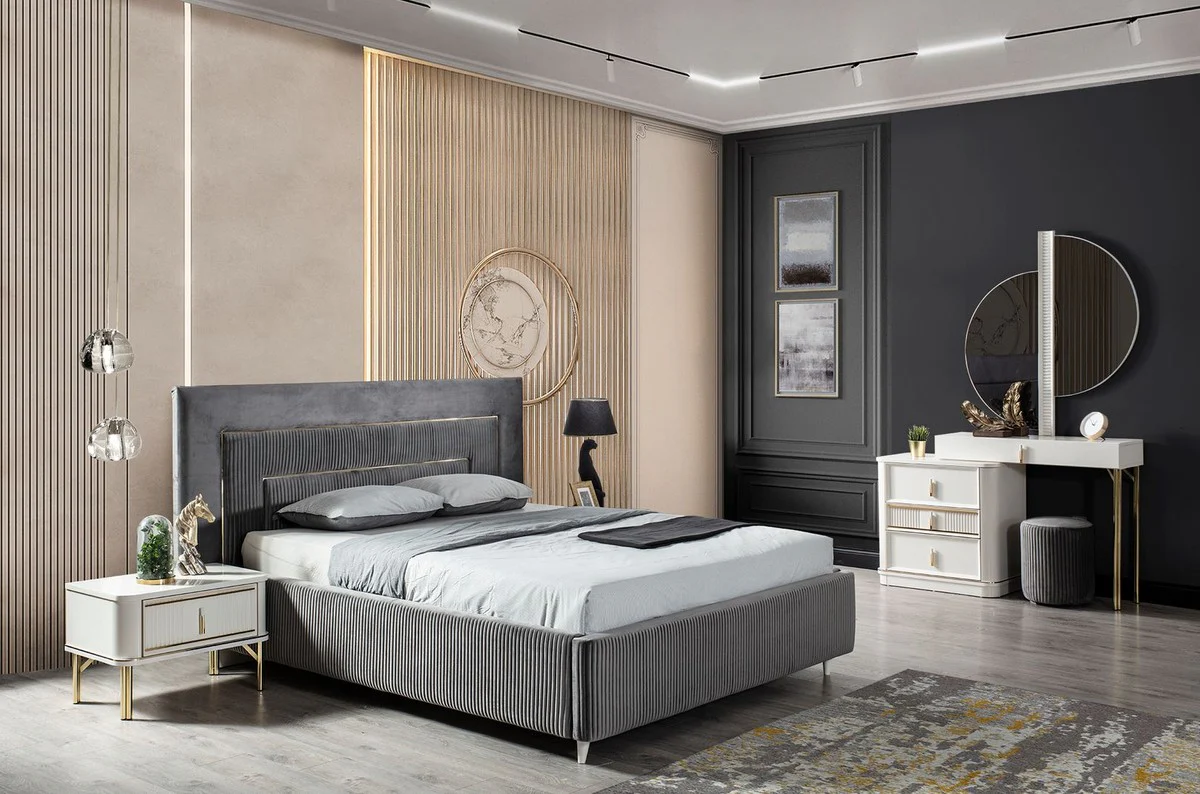 Luxury bedroom dressing table set white / gold / gray - 1 dressing table with mirror & 1 stool - luxury bedroom furniture