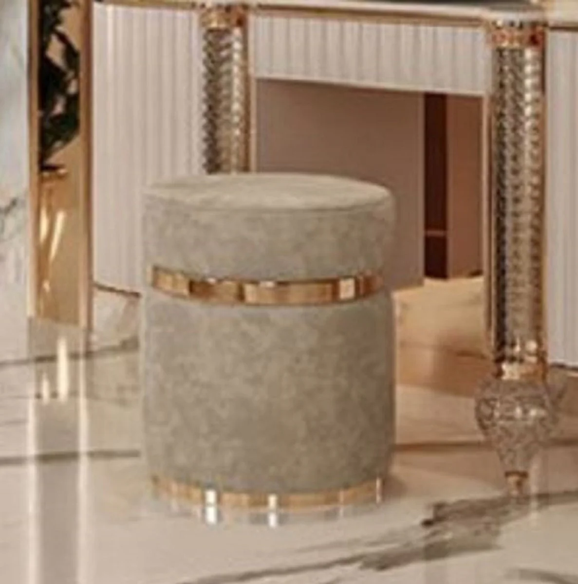 Luxury stool gray / gold Ø 45 x H. 45 cm - Round stool - Bedroom furniture - Luxury furniture - Luxury furnishings