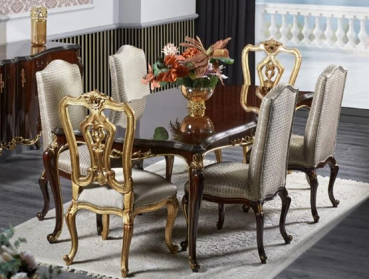 Luxury Baroque Dining Room Set Dark Brown / Silver / Gold - Baroque Dining Room Furniture