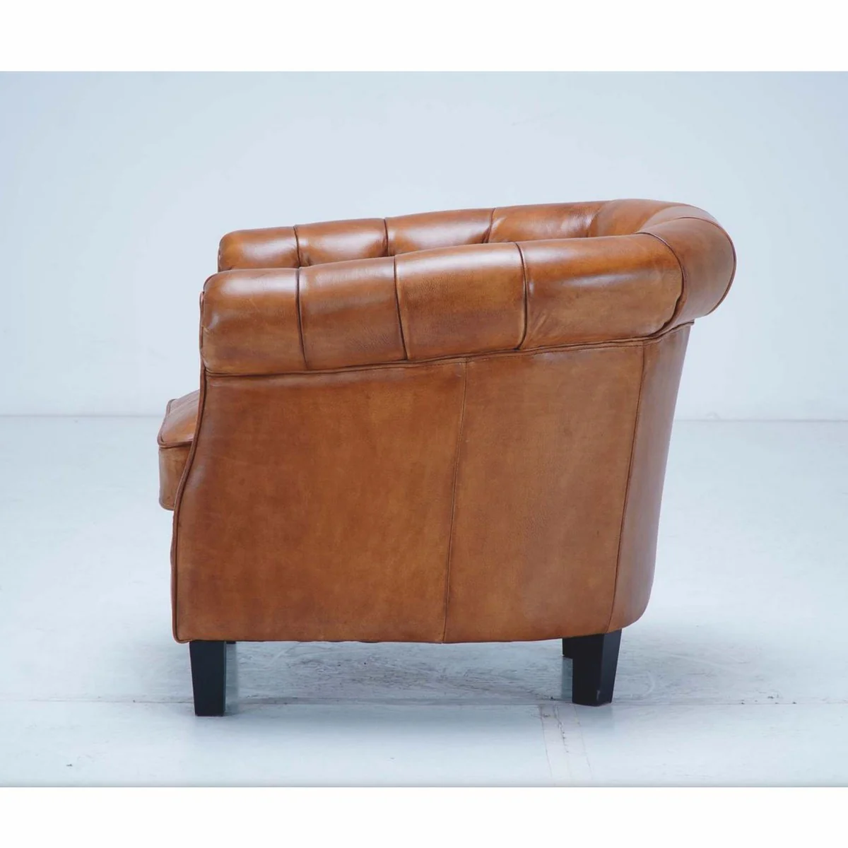 Luxury Chesterfield genuine leather armchair light brown / black - genuine leather furniture