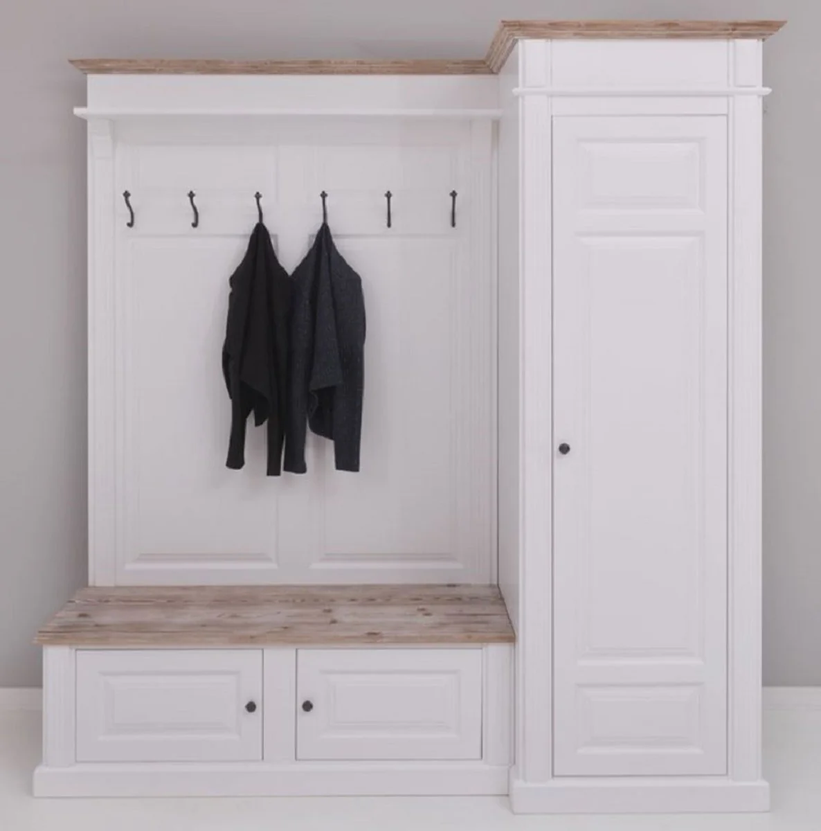 Country house style wardrobe white / natural colors 205 x 65 x H. 210 cm - solid wood wardrobe - hallway cabinet - hallway furniture - wardrobe furniture - solid wood furniture - country house style furniture